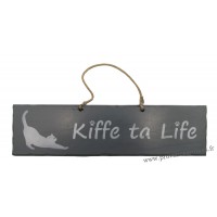 Plaque en bois "Kiffe ta life" déco Chat fond Anthracite