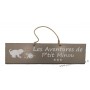 Plaque en bois "Les aventures de P'tit Minou (pelote)" déco Chat fond Taupe