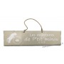 Plaque en bois "Les aventures de P'tit Minou (poisson)" déco Chat fond beige clair