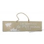 Plaque en bois "Les aventures de P'tit Minou (tâches de peinture)" déco Chat fond beige clair