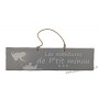 Plaque en bois "Les aventures de P'tit Minou (tâches de peinture)" déco Chat fond gris clair