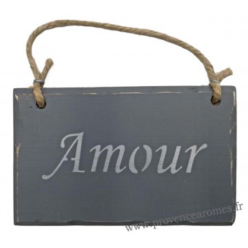 Plaque en bois " Amour " fond Anthracite