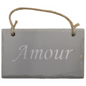 Plaque en bois " Amour " fond Gris clair