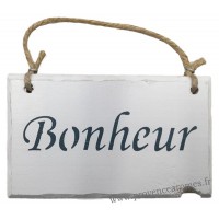 Plaque en bois " Bonheur " fond blanc