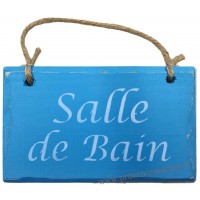 Plaque en bois " Salle de Bain " fond Bleu turquoise