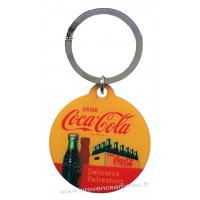 Porte-clés métal rond Coca Cola caisse bouteilles rétro vintage collection