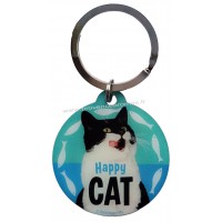 Porte-clés métal rond Happy Cat rétro vintage collection