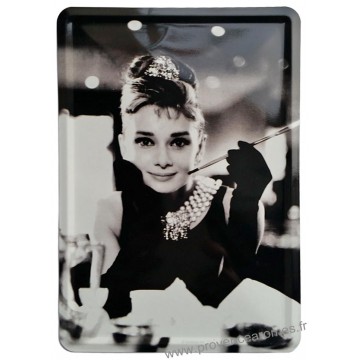 Plaque métal Audrey Hepburn carte postale rétro vintage collection