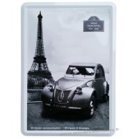 Plaque métal Citroën 2 CV Paris Tour Eiffel carte postale rétro vintage collection