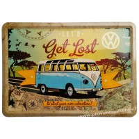 Plaque métal Combi Volkswagen Let's get lost carte postale rétro vintage collection