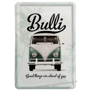 Plaque métal Combi Volkswagen T1 Bulli Good things carte postale rétro vintage collection