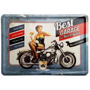 Plaque métal Pin-up Best Garage for Motocycles carte postale rétro vintage collection