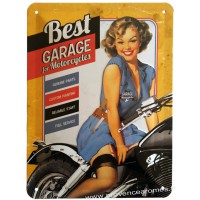 plaque métal Pin-up Best garage for motocycles 20 x15 cm déco rétro vintage