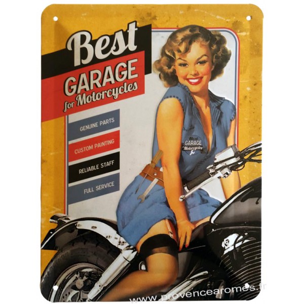 plaque métal Pinup Best garage for motocycles 20 x15 cm déco rétro