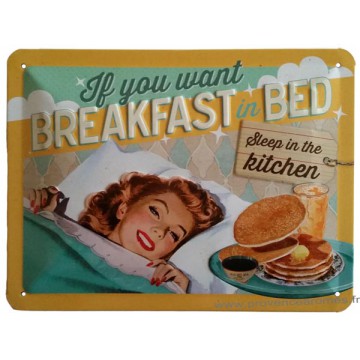 Plaque métal plaque métal If you want breakfist in bed sleep in the kitchen 20 x15 cm déco rétro vintage