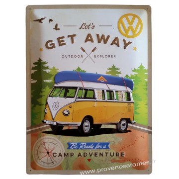 Plaque métal Volkswagen Let's Get Away 40 x 30 cm déco rétro vintage