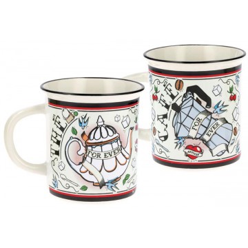 2 mugs façon émail FOR EVER Natives déco rétro vintage
