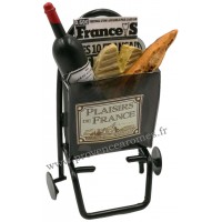 Magnet CADDIE 2 ROUES Garni Vin, Baguette, Fromage, Journal PLAISIRS DE FRANCE