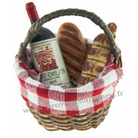 Magnet PANIER tissus vichy PIQUE-NIQUE garni, Vin, Pain, Saucisson PLAISIRS DE FRANCE