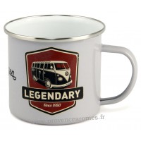 Mug métal émaillé combi Volkswagen LEGENDARY GRIS Brisa rétro vintage collection