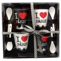 Coffret 4 Tasses à café et cuillères I LOVE PARIS