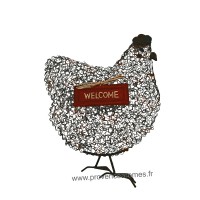 POULE en métal et grillage " WELCOME "