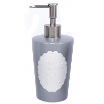 Distributeur de savon liquide gris céramique médaillon relief SALLE DE BAIN