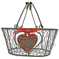 Panier COEUR Métal et grillage Ruban Vichy rouge et blanc