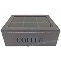 Boîte à dosettes Café en bois COFFEE 6 compartiments couvercle vitré