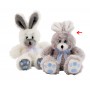 Peluche Petit Lapin gris Ruban bleu