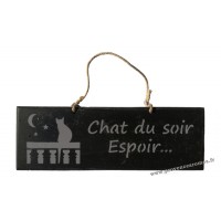 Plaque en bois "Chat du soir espoir..." déco Chat sur fond Noir