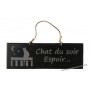 Plaque en bois "Chat du soir espoir..." déco Chat sur fond Noir