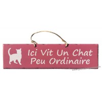 Plaque en bois " Ici vit un chat peu ordinaire " déco Chat fond Rose