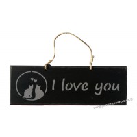 Plaque en bois " I Love You " déco Chat sur fond Noir