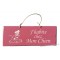 Plaque en bois " J'habite chez mon chien " déco Chien fond Rose