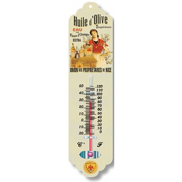 Thermomètre métal HUILE D'OLIVE SUPÉRIEURE déco publicité rétro vintage