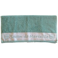 Serviette de toilette brodée SAVON DE MARSEILLE couleur Lagon