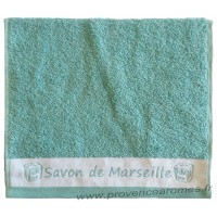 Serviette d'invité brodée SAVON DE MARSEILLE couleur Lagon