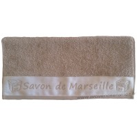 Serviette de toilette brodée SAVON DE MARSEILLE couleur Taupe