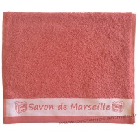 Serviette d'invité brodée SAVON DE MARSEILLE couleur Corail