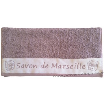 Serviette de toilette brodée SAVON DE MARSEILLE couleur Parme