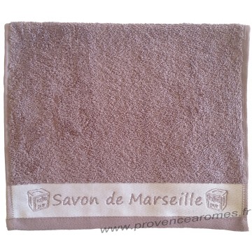 Serviette d'invité brodée SAVON DE MARSEILLE couleur Parme