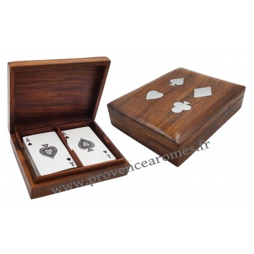 Boîte en bois jeux de cartes décor laiton Pique carreau cœur trèfle