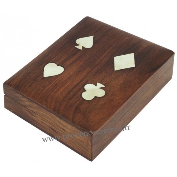 Boite en bois pour 2 jeux de cartes, marqueterie de Noyer, PHILOS