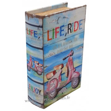 Livre boîte en bois déco Vespa LIFE RIDE rétro vintage 14 cm