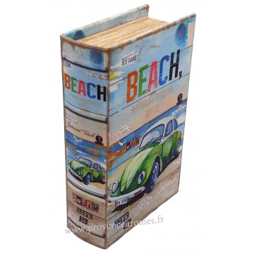 Livre boîte en bois déco Coccinelle BEACH rétro vintage 14 cm