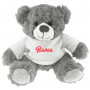 Peluche Ours gris BISOUS sur tee shirt blanc collection Petits messages