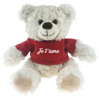 Peluche Ours crème JE T'AIME sur tee shirt rouge collection Petits messages