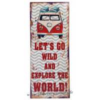Plaque métal Van Explore the World ! 50 x 20 cm déco rétro vintage