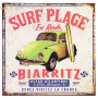 Plaque métal Surf plage Biarritz 30 x 30 cm déco rétro vintage